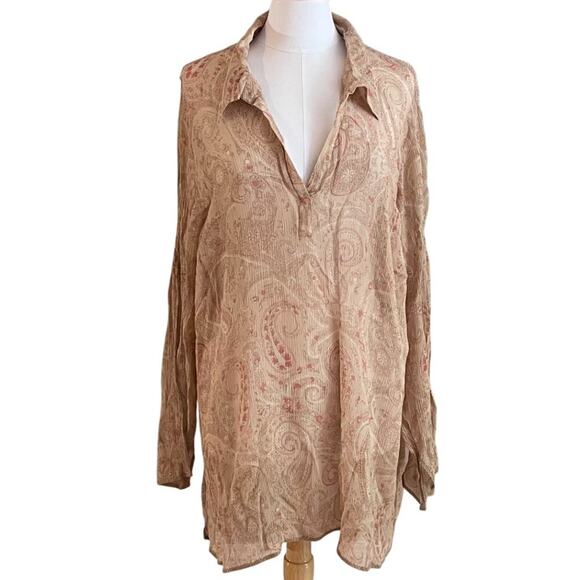 VTG Lane Bryant Sheer Silk Paisley Collared Tunic Cover Up Gauzy Ruched 26/28 - Picture 1 of 11